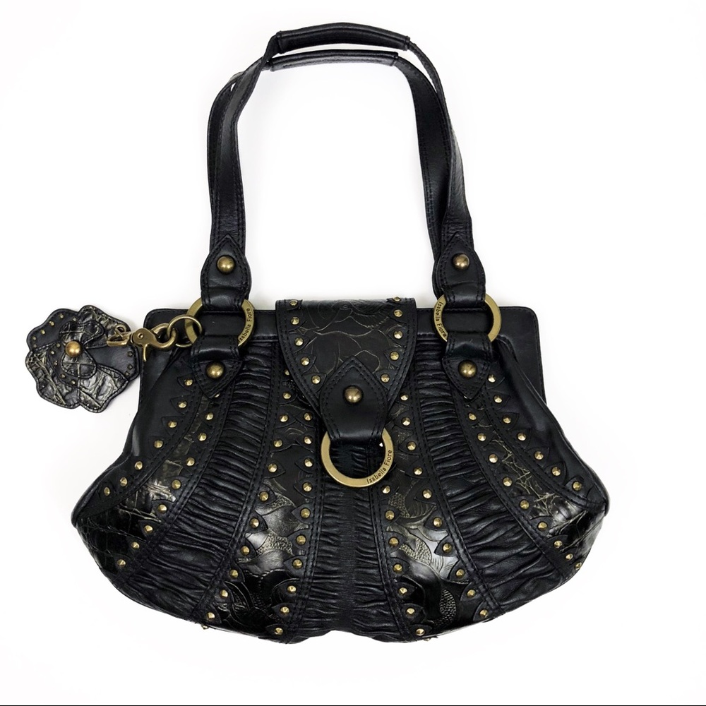 Isabella Fiore frame handbag studs and leather